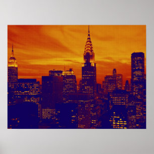 Oranje Blue Retro Pop Art New York City Poster