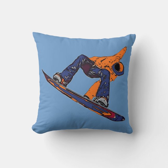 Oranje Blue Rush snowboarder kunstzinnig kussen (Voorkant)