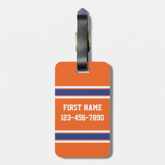 Oranje Blue Sports Jersey met naam en nummer Bagagelabel (Achterkant verticaal)