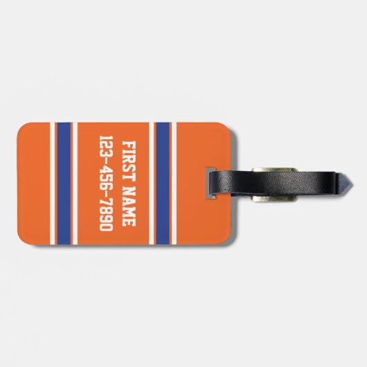 Oranje Blue Sports Jersey met naam en nummer Bagagelabel (Achterkant horizontaal)