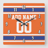 Oranje Blue Sports Jersey met naam en nummer Vierkante Klok (Voorkant)