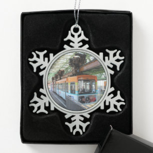Oranje Blue Wuppertal Floating Train Tin Sneeuwvlok Ornament