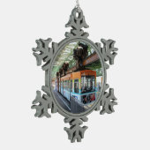 Oranje Blue Wuppertal Floating Train Tin Sneeuwvlok Ornament (Links)