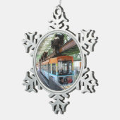 Oranje Blue Wuppertal Floating Train Tin Sneeuwvlok Ornament (Rechts)