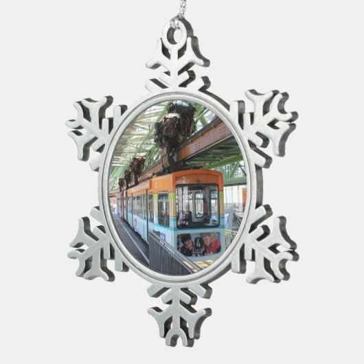 Oranje Blue Wuppertal Floating Train Tin Sneeuwvlok Ornament (Rechts)