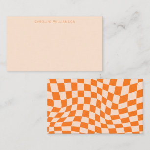 Oranje Blush Abstract Checkerboard Aangepaste naam Notitiekaartje