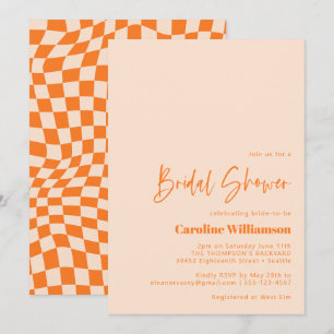 Oranje Blush Abstract Checkerboard Vrijgezellenfee Kaart
