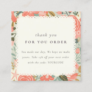 Oranje Blush Blauwgroen Ambrosia Floral Hartelijk  Vierkante Visitekaartje