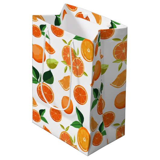 Oranje bodempatroon van citrusvruchten medium cadeauzakje (Voorkant Gekanteld)