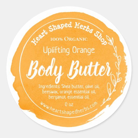  Oranje Body Butter Label Handgemaakt (Voorkant)