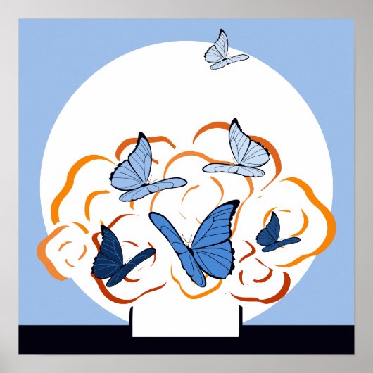 Oranje boeket & Blue Butterfly Flutter Square Poster (Voorkant)