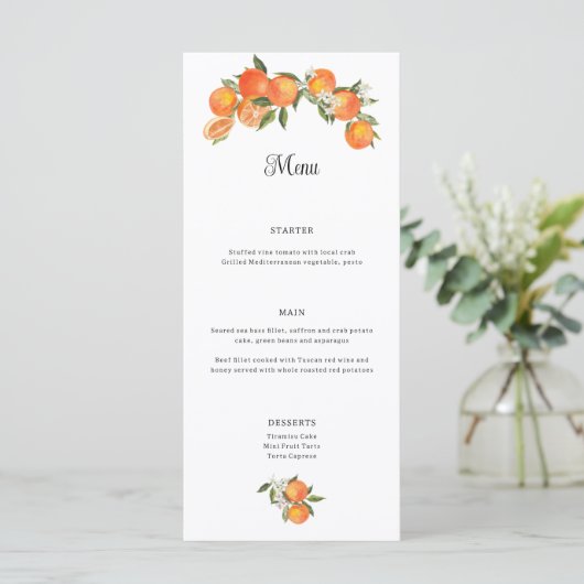 Oranje boerderij bruiloft event menu Platte Kaart (Staand voorkant)