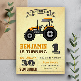 Oranje Boerderij Tractor 1st Birthday Party Invita Kaart