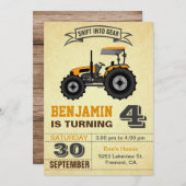 Oranje Boerderij Tractor Kids Verjaardagsfeestuitn Kaart (Voorkant / Achterkant)