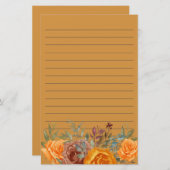 Oranje Bogundy Floral Greenery Lined Briefpapier (Voorkant / Achterkant)