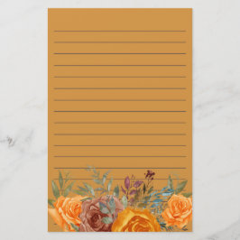 Oranje Bogundy Floral Greenery Lined Briefpapier