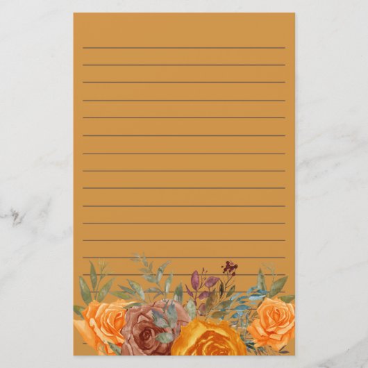 Oranje Bogundy Floral Greenery Lined Briefpapier (Voorkant)