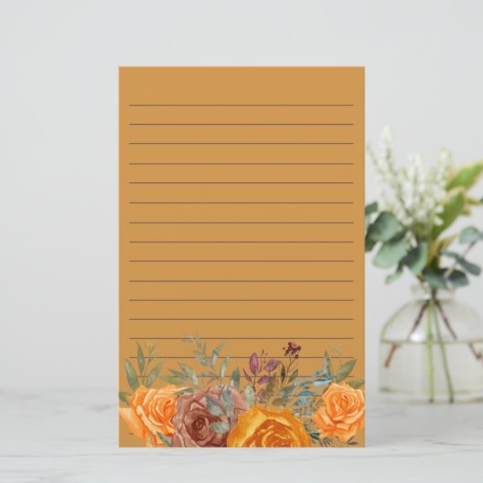 Oranje Bogundy Floral Greenery Lined Briefpapier (Staand voorkant)