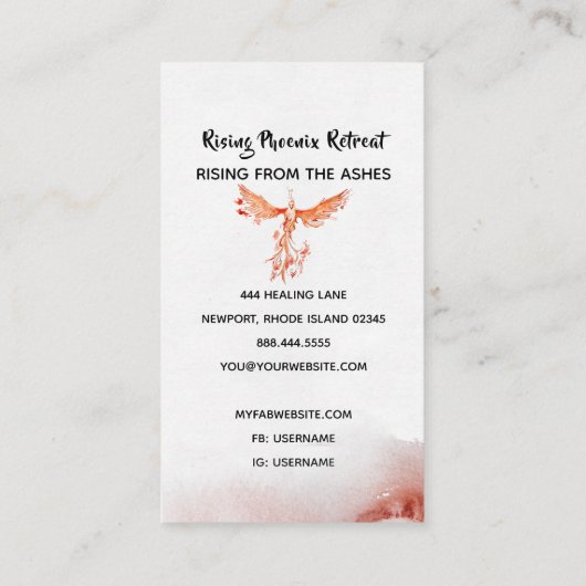 *~* Oranje Bogundy Red Feathers Phoenix Flames Visitekaartje (Achterkant)