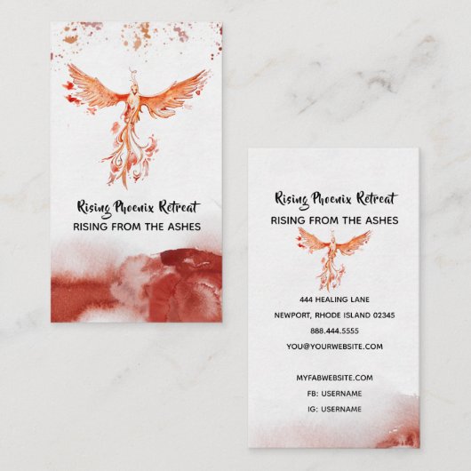 *~* Oranje Bogundy Red Feathers Phoenix Flames Visitekaartje (Voorkant / Achterkant)