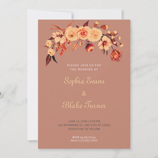  Oranje Bohemian Floral Brown Wedding Kaart (Voorkant)