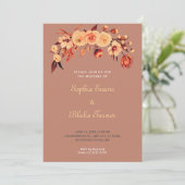  Oranje Bohemian Floral Brown Wedding Kaart (Staand voorkant)