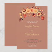  Oranje Bohemian Floral Brown Wedding Kaart (Voorkant / Achterkant)