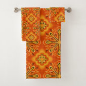 Oranje Boho Abstract Bloem Decoratief Bad Handdoek (Insitu)