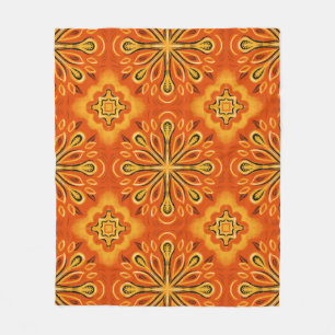 Oranje Boho Abstract Bloem Decoratief Fleece Deken