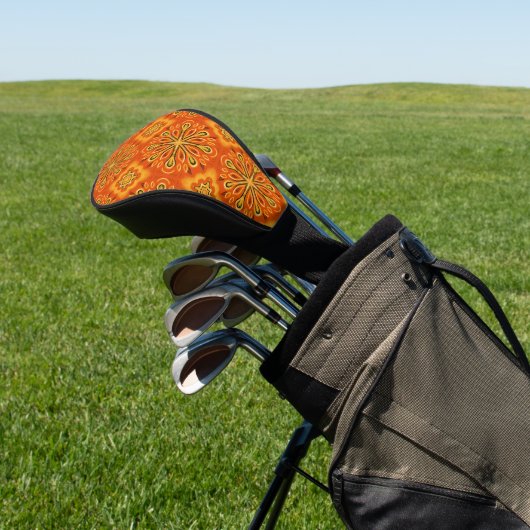 Oranje Boho Abstract Bloem Decoratief Golfheadcover (Insitu)