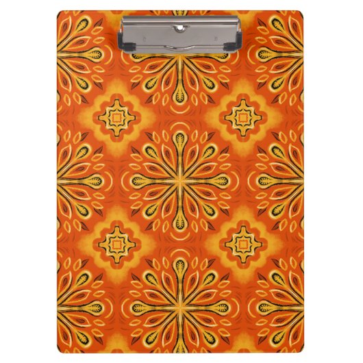 Oranje Boho Abstract Bloem Decoratief Klembord (Voorkant)