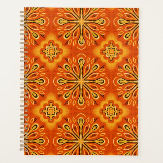 Oranje Boho Abstract Bloem Decoratief Planner (Voorkant)