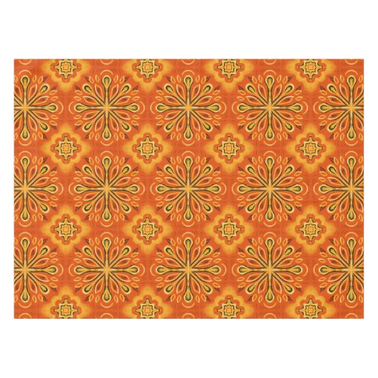 Oranje Boho Abstract Bloem Decoratief Tafelkleed (Voorkant (Horizontaal))