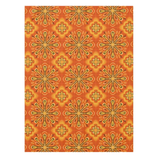 Oranje Boho Abstract Bloem Decoratief Tafelkleed (Voorkant)