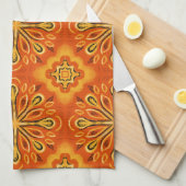 Oranje Boho Abstract Bloem Decoratief Theedoek (Quarter Fold)