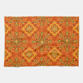 Oranje Boho Abstract Bloem Decoratief Theedoek