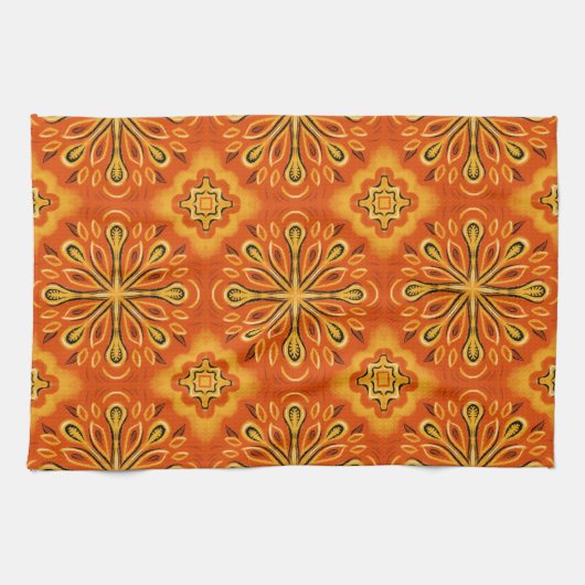 Oranje Boho Abstract Bloem Decoratief Theedoek (Horizontaal)