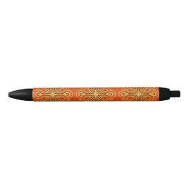 Oranje Boho Abstract Bloem Decoratief Zwarte Inkt Pen