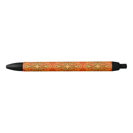 Oranje Boho Abstract Bloem Decoratief Zwarte Inkt Pen (Voorkant)