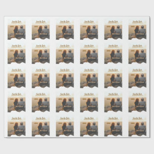 oranje boho Bewaar de datum Moderne foto paar naam Cadeaupapier