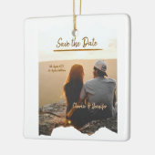 oranje boho Bewaar de datum Moderne foto paar naam Keramisch Ornament (Links)