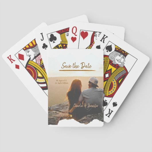 oranje boho Bewaar de datum Moderne foto paar naam Pokerkaarten (Achterkant)