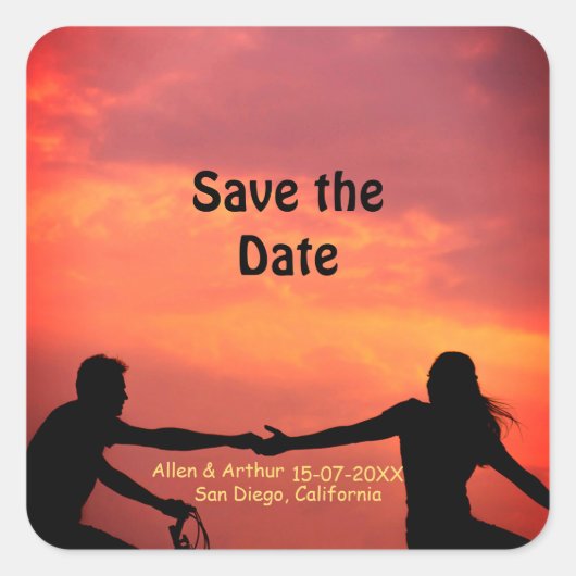 oranje boho bewaar de datum QR voeg website naam f Vierkante Sticker (Voorkant)