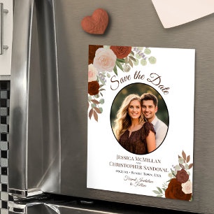 Oranje Boho Bloem & Foto Huwelijk Save the Date Magnetische Uitnodiging
