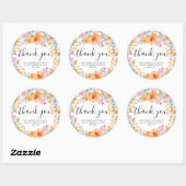 Oranje Boho Bloem Waterverf Bedank Bruids- Ronde Sticker (Vel)