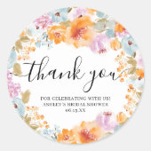 Oranje Boho Bloem Waterverf Bedankje Bruids- Ronde Sticker (Voorkant)