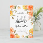 Oranje Boho bloemenbruids doucheuitnodiging Kaart (Staand voorkant)