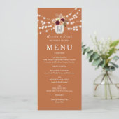 Oranje Boho Bloemige Bruiloft Menu (Staand voorkant)
