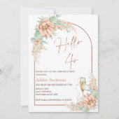 Oranje Boho Cactus 40e uitnodiging van de Birthday (Voorkant)