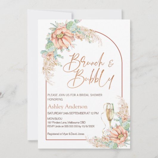 Oranje Boho Cactus Brunch Bubble Vrijgezellenfeest Kaart (Voorkant)